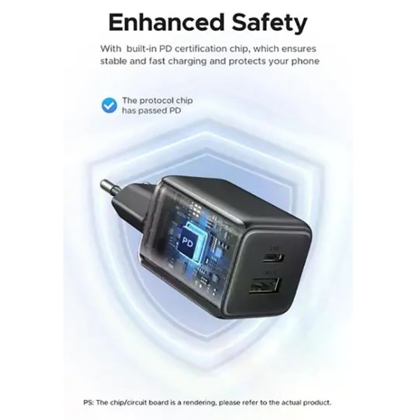 Фото - Мережевий зарядний пристрій UGREEN X514 USB-C+USB 20W GaN Fast Charger Black (65737)